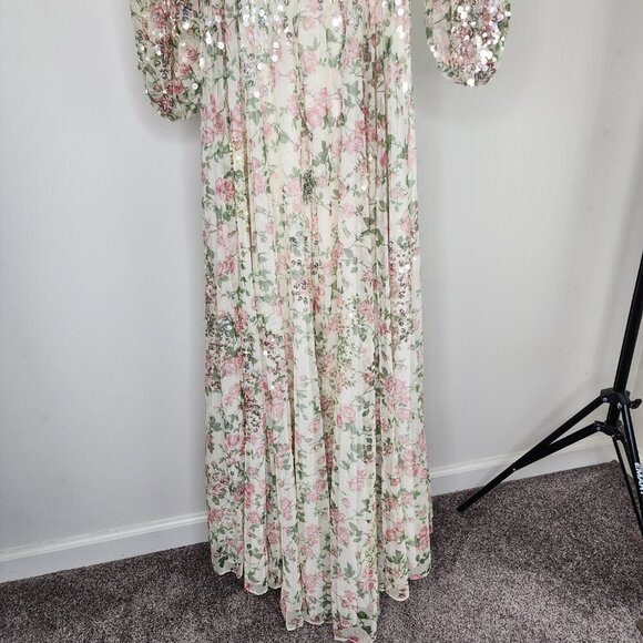 NWT Mac Duggal Sequined Floral Print Cut Out Lace Up Gown Size 6 - Picture 14 of 17